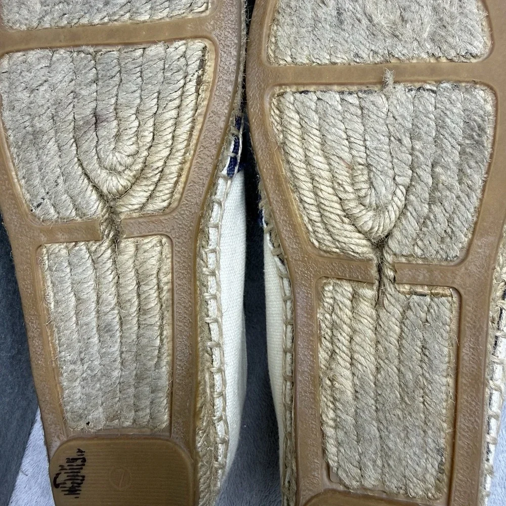 Tory Burch Beacher Espadrille Flats Ivory Navy Gold Logo Women's Size 7M